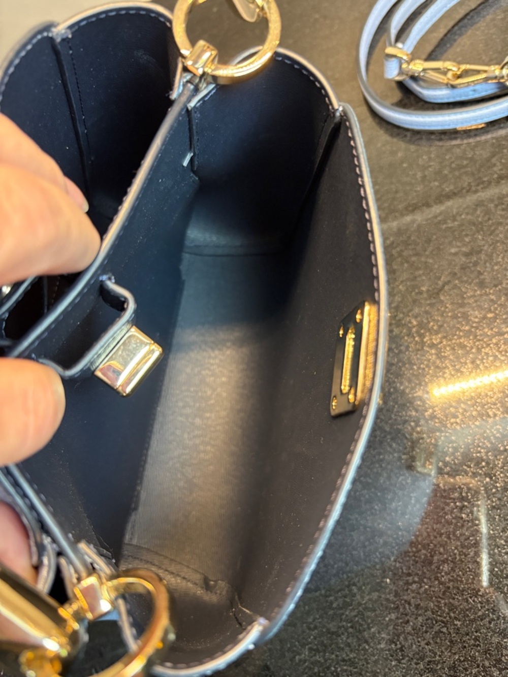 kate spade Small Top-Handle Mini Bag in Light Blue with Gold Hardware - Picture 7 of 9